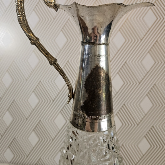 F.lli Beccaro-Acqui Crystal Silver Plate Claret Pitcher Decanter Italy 1930's - Picture 7 of 8